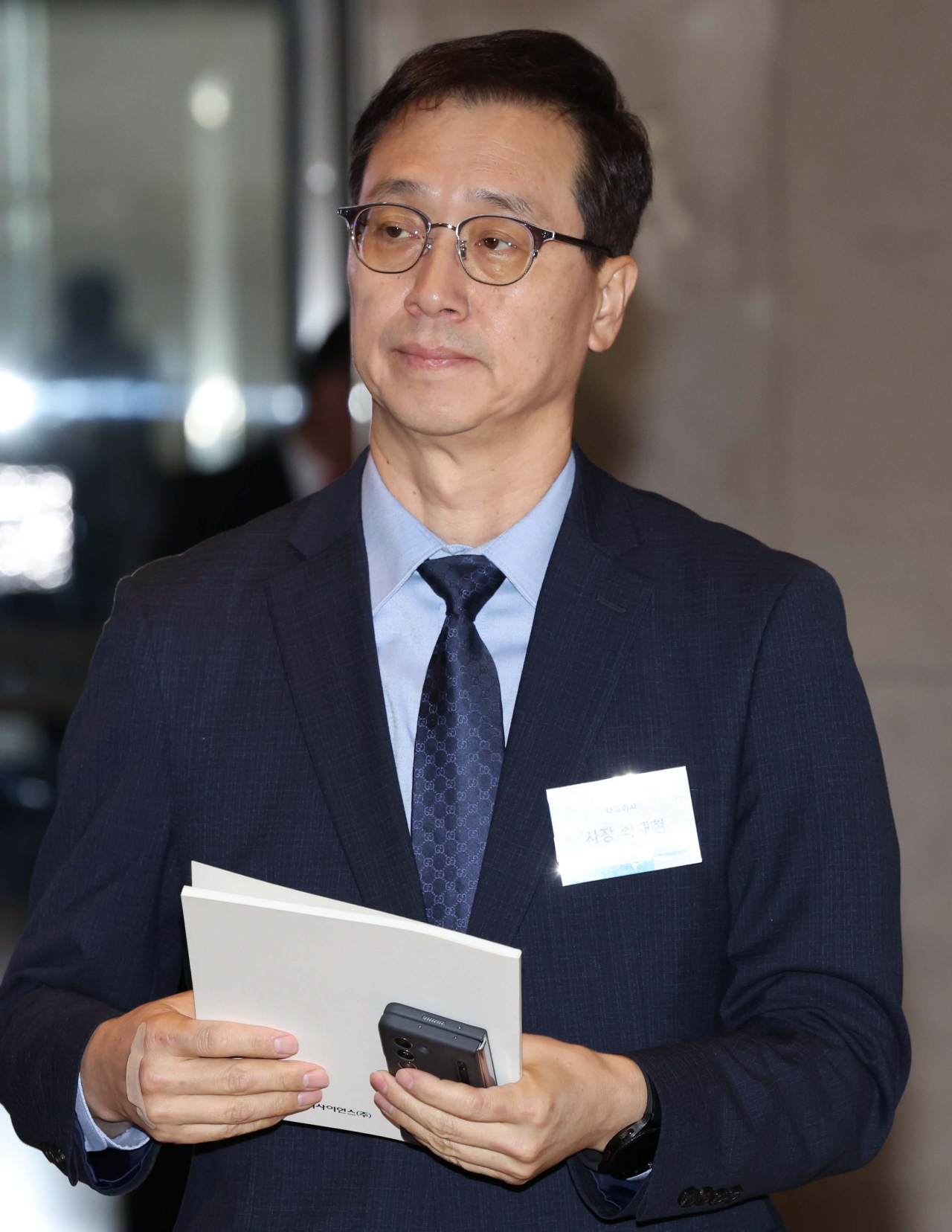박재현 한미약품 대표이사가 경기 화성시 수원과학대학교 신텍스(SINTEX)에서 열린 제51기 한미사이언스 정기주주총회에 참석하고 있다. 이상섭 기자