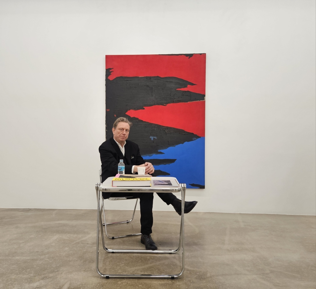 Koen van den Broek speaks at the press opening of the exhibition "Freedom of Shadows" on Friday at Gallery Baton in Seoul. (Park Yuna/The Korea Herald)