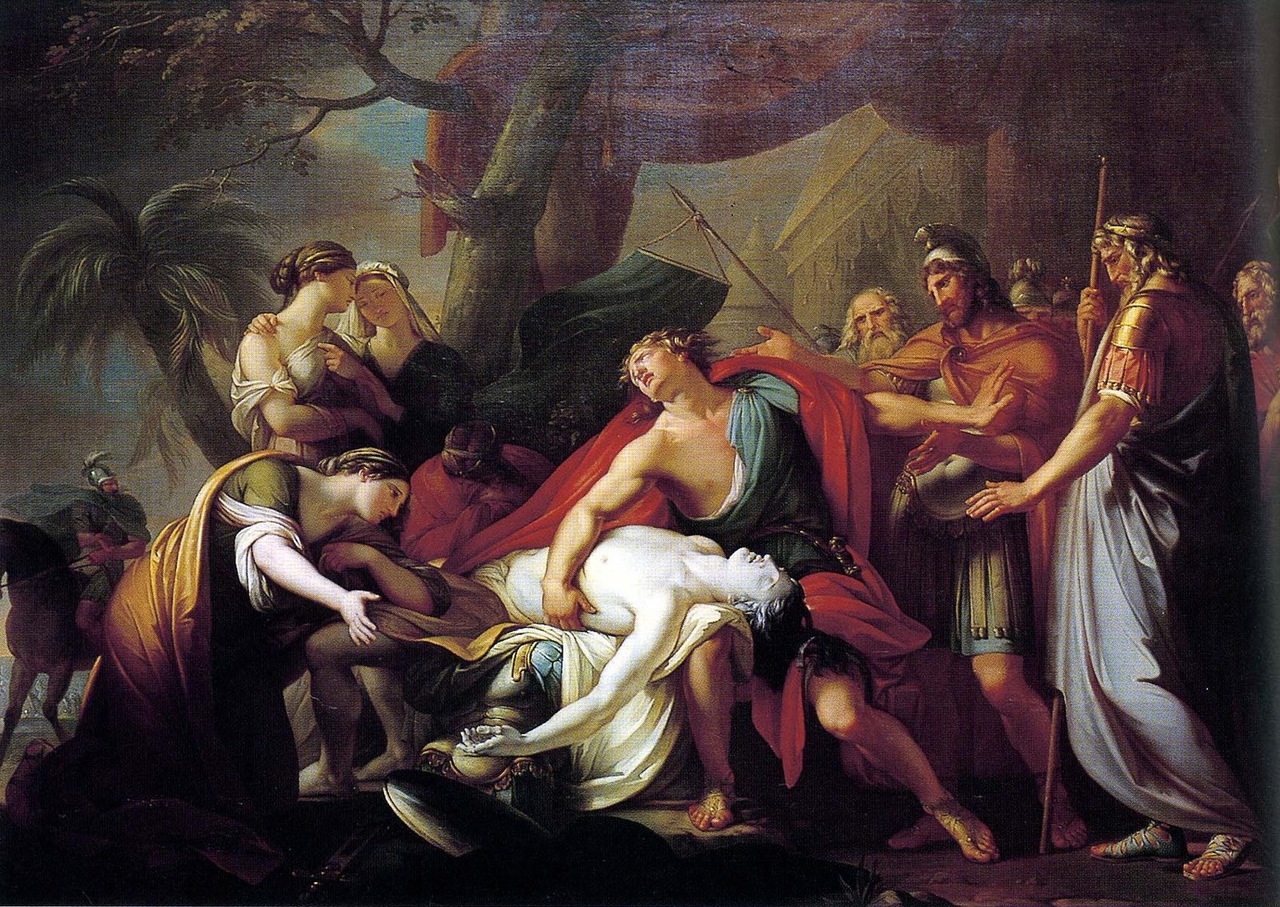 개빈 해밀턴, 파트로클로스의 죽음을 애도하는 아킬레우스, 1760~1763, 캔버스에 유채, 227x391cm, 스코틀랜드 국립미술관