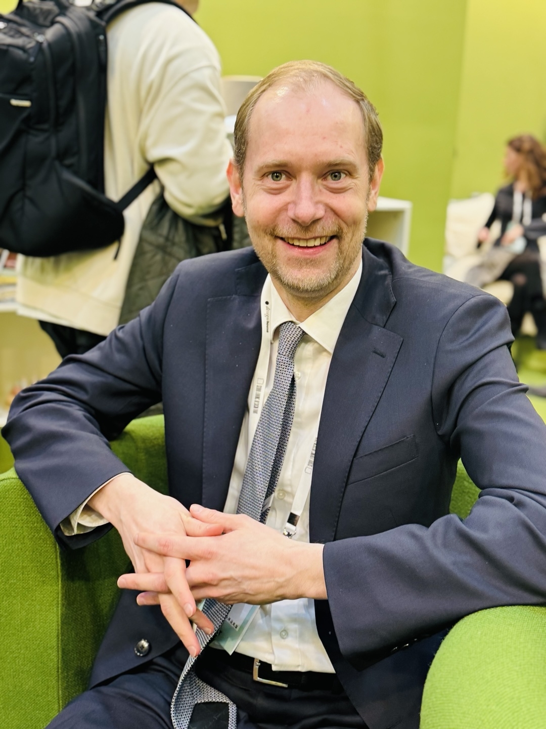 Joachim Arup Fishcher, commercial counsellor at the Danish Embassy, poses at the Denmark Pavilion at the 2025 Seoul Living Design Fair at the Coex Convention Center in Seoul. (Sanjay Kumar/ The Korea Herald)