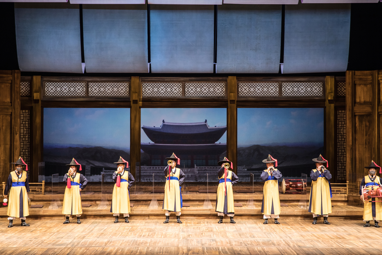The National Gugak Center’s Court Music Orchestra performs "Daechwita." (National Gugak Center)