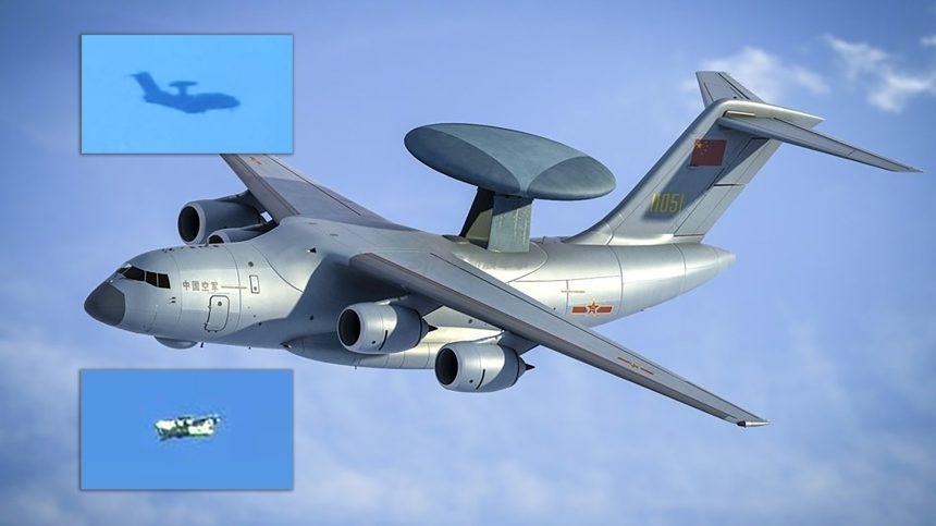 중국 조기경보통제기(AEW)인 KJ-3000. 비행기 위에 장착된 레이더 돔이 삼각형 디자인으로 돼 있다. 북한이 최근 화물기를 개조해 만들고 있는 AEW도 삼각형 레이더 돔을 장착하고 있다.[뉴시스]