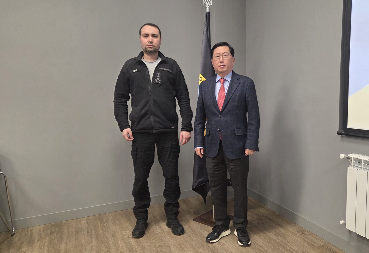 유용원 국민의힘 의원은 지난 2월 26일 우크라이나 키릴로 부다노프 정보총국장과 접견했다. 이 자리에서는 정보총국은 러시아에 파병된 북한군 전황에 대해 브리핑을 실시했다. [유용원 의원실 제공]