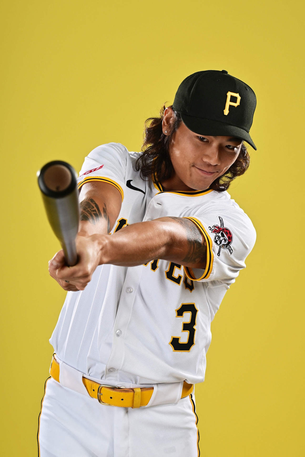 Bae Ji-hwan of the Pittsburgh Pirates poses for a photo during the 2025 Pittsburgh Pirates Photo day at Pirate City on Feb.18. (AFP-Yonhap)