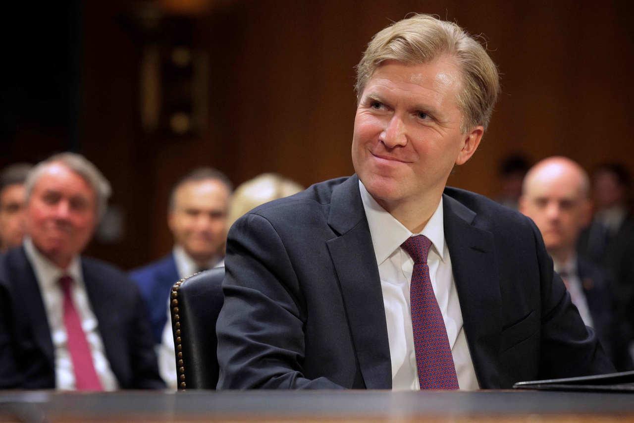 Elbridge Colby, President Donald Trump's nominee to be under secretary of defense for policy, prepares for his confirmation hearing before the Senate Armed Services Committee in the Dirksen Senate Office Building on Capitol Hill on Tuesday. (AFP-Yonhap)