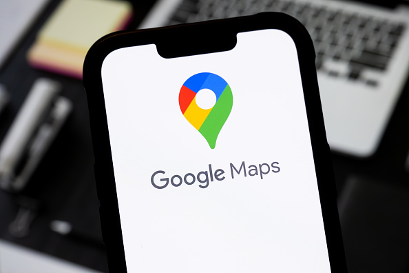 A Google Maps logo is seen displayed on a smartphone. (Getty Images)