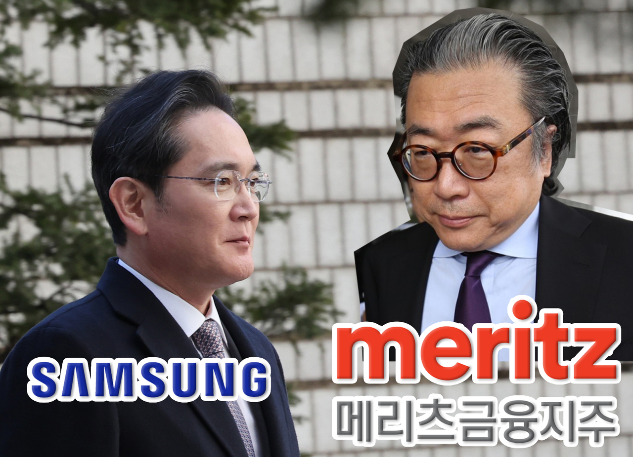 이재용(왼쪽) 삼성전자 회장과 조정호 메리츠금융지주 회장. [연합, 각사 제공, 신동윤 기자 정리]