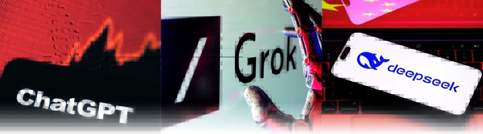 미국의 챗GPT와 Grok, 중국의 딥시크(DeepSeek) 로고.  [로이터]