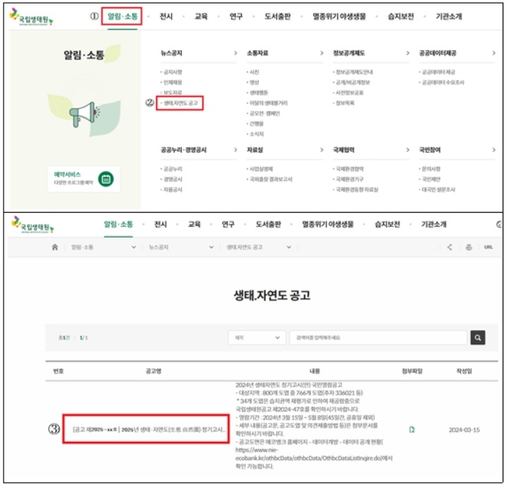 국립생태원 생태·자연도 국민열람 공고 확인 방법[환경부 자료]