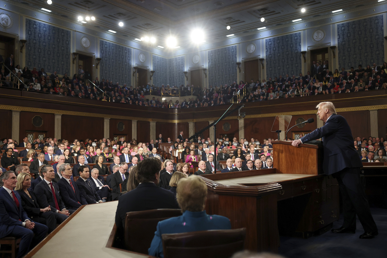 US President Donald Trump addresses a joint session of Congress at the Capitol in Washington on March 4. (AP-Yonhap)