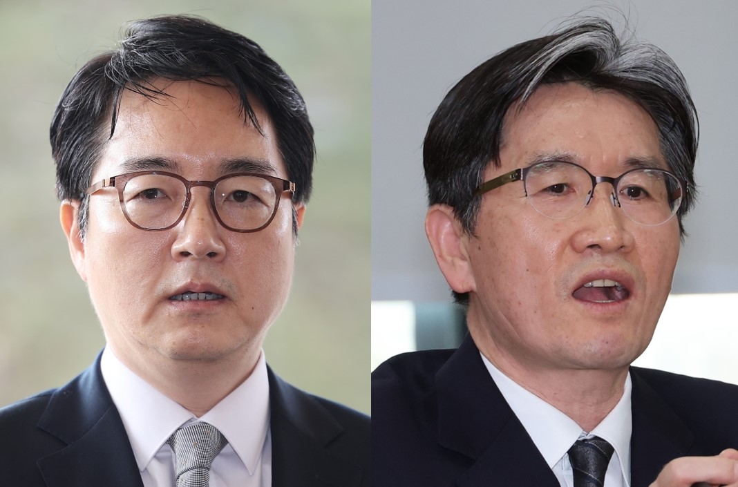 Prosecutor General Shim Woo-jung (left) and Corruption Investigation Office for High-ranking Officials Chief Prosecutor Oh Dong-woon (Yonhap)