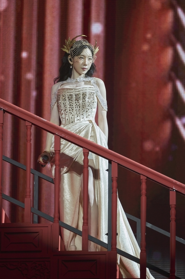 Taeyeon is seen during the Seoul show of her Asia tour "The Tense," held at KSPO Dome, Seoul, Sunday. (SM Entertainment)