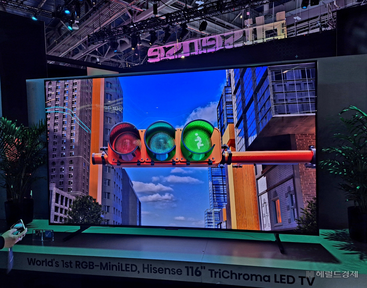 올 1월 미국 라스베이거스에서 열린 CES 2025에서 중국 하이센스가 전시한 116인치 LED TV. 김현일 기자
