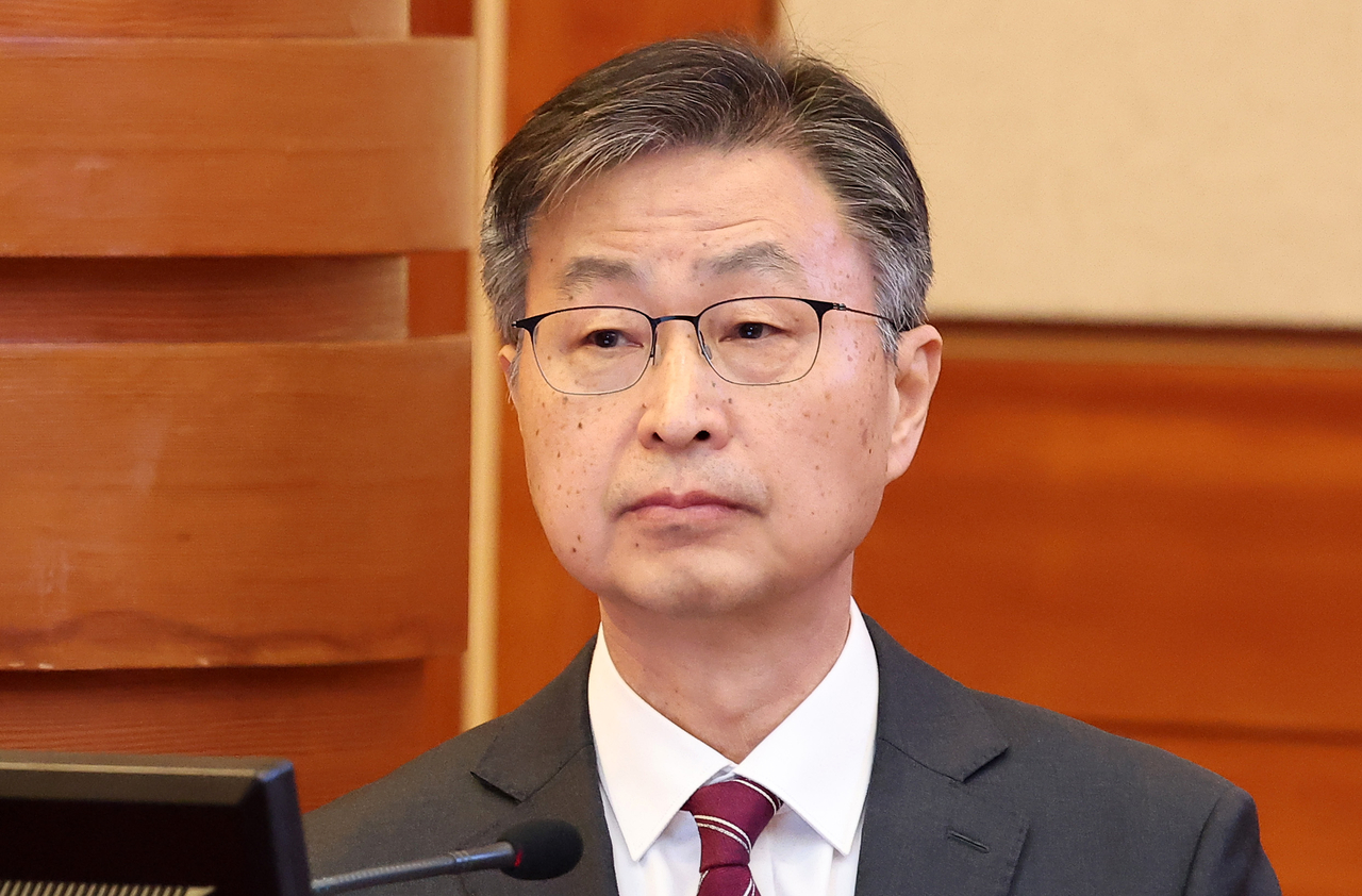 Board of Audit and Inspection Chair Choi Jae-hae attends a hearing for his impeachment trial on Feb. 12. (Yonhap)