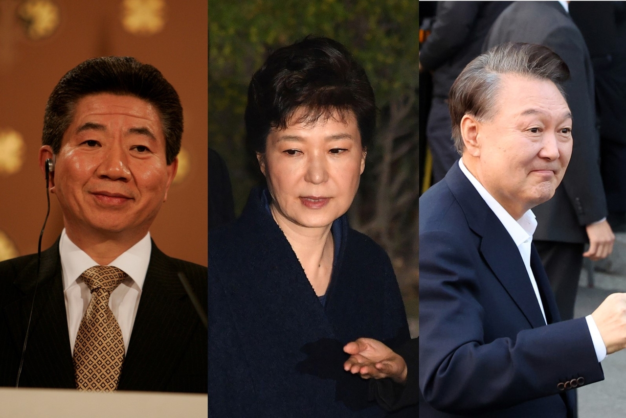 From left: Late former President Roh Moo-hyun, former President Park Geun-hye and suspended President Yoon Suk Yeol (GettyImages, Newsis)