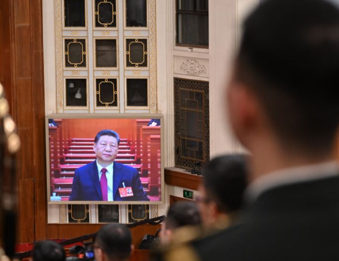 5일(현지시간) 중국 국가주석이 중국 베이징에서 열린 전국인민대표대회 개막 회의에 참석했다. [AFP]