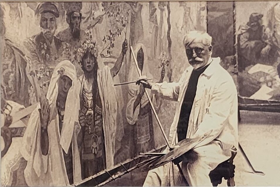 무하, 1923년 그림(슬라브서사시)을 그리다 문득.