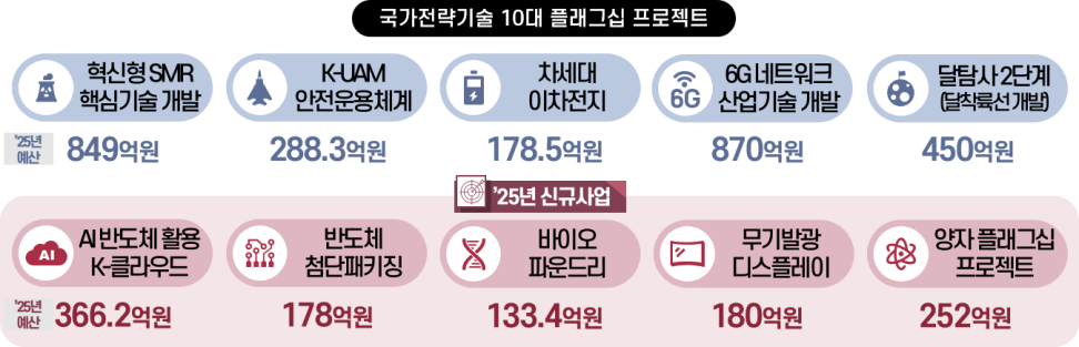 국가전략기술 10대 플래그십 프로젝트 및 2025년 예산.[과기정통부 제공]