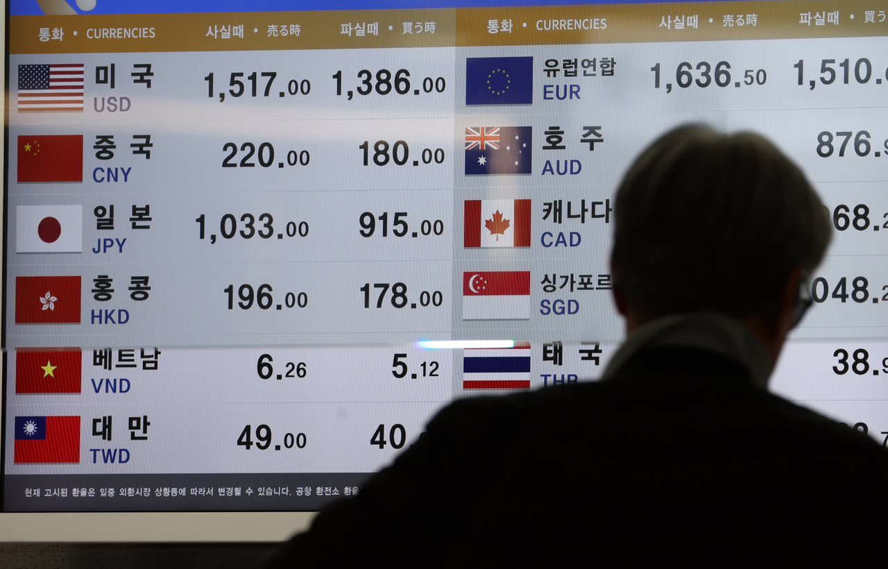 지난 11일 기준 원/엔 환율이 2023년 4월 27일 이후 처음으로 990원을 넘어섰다. 사진은 이날 서울 김포공항 은행 환전소 모습. [연합]