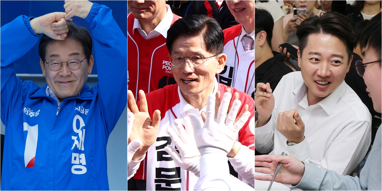 이재명 더불어민주당 대선 후보(사진 왼쪽부터), 김문수 국민의힘 대선 후보, 이준석 개혁신당 대선 후보. [연합]